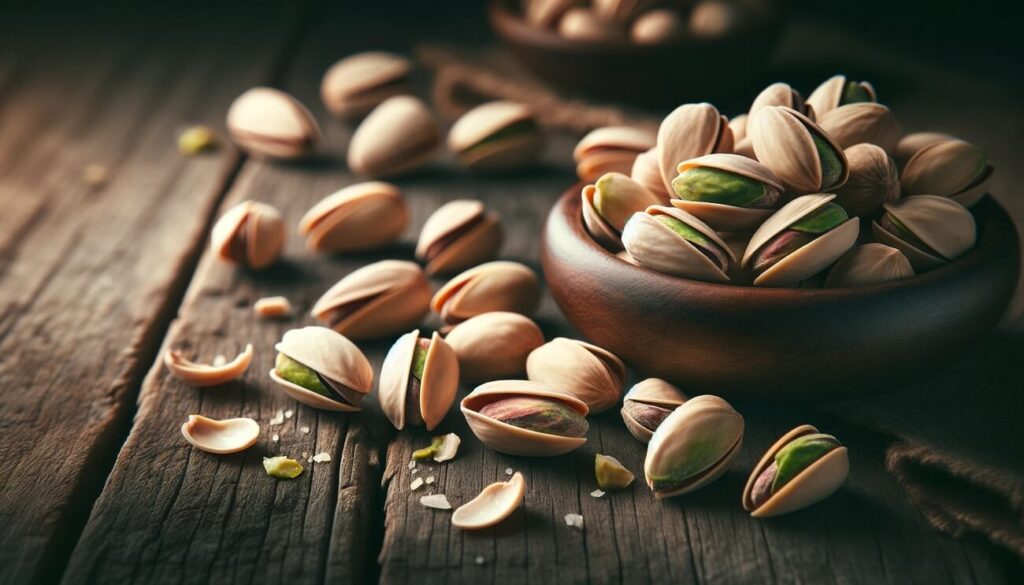 pistacje w miseczce i na stole